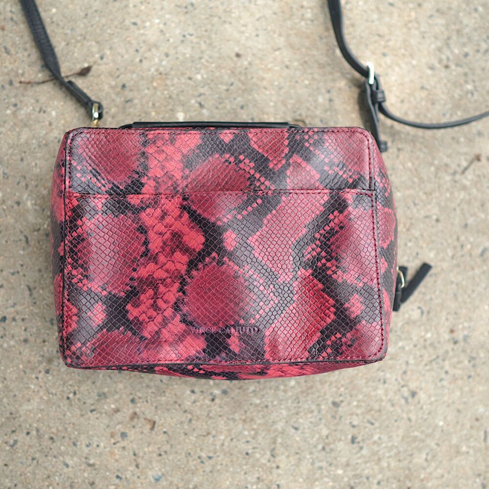Vince Camuto Red Black Snakeskin Crossbody Bag Convertible Top Handle Camera